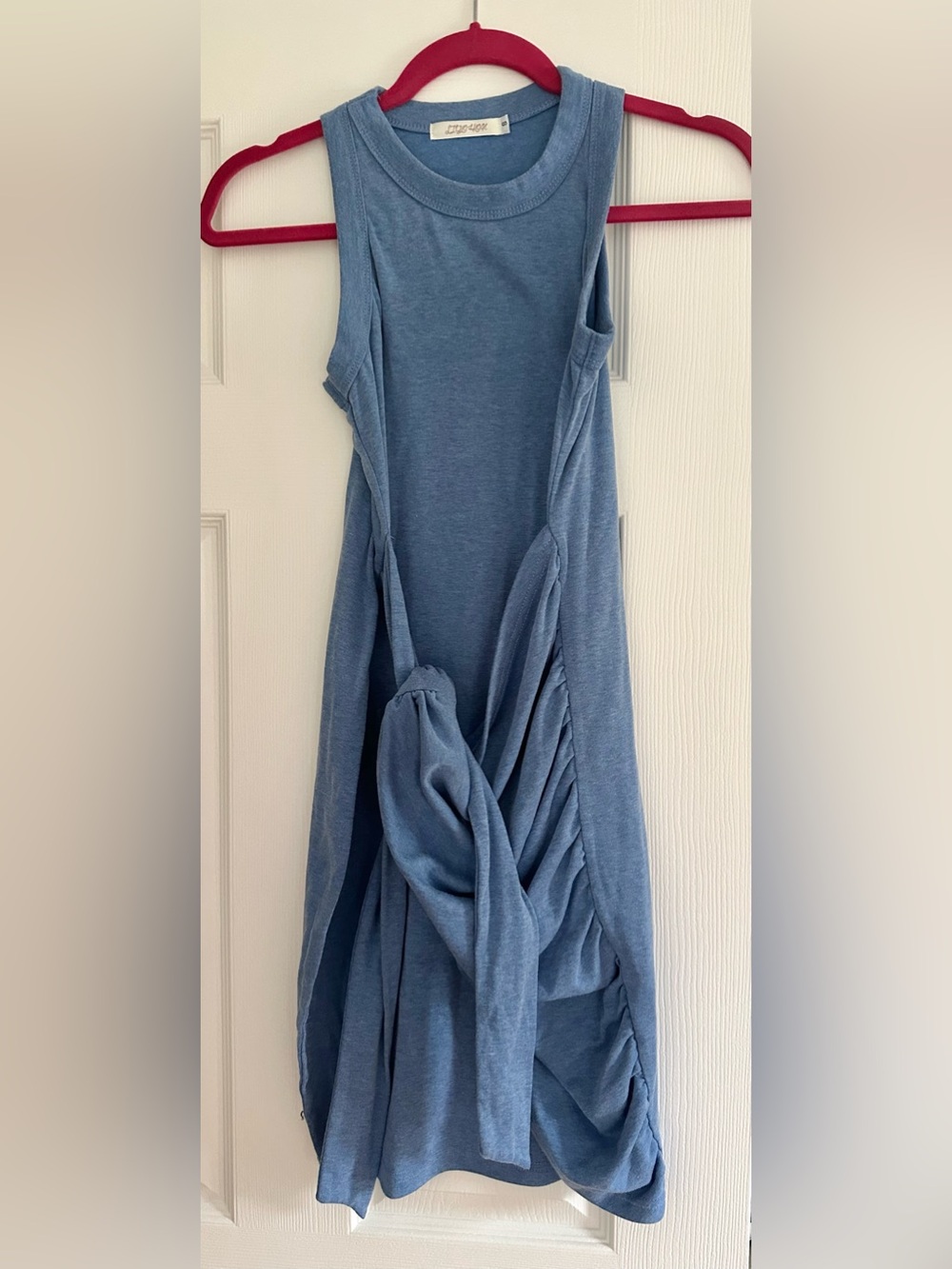 Sleeveless Blue Knit Draped bodycon Dress